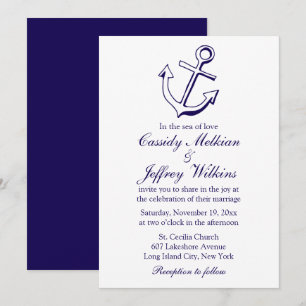 Invitation Navire nautique Ancre Marine Mariage bleu marin
