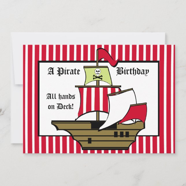 Invitation Navire pirate Anniversaire Voyage Red Stripe (Devant)