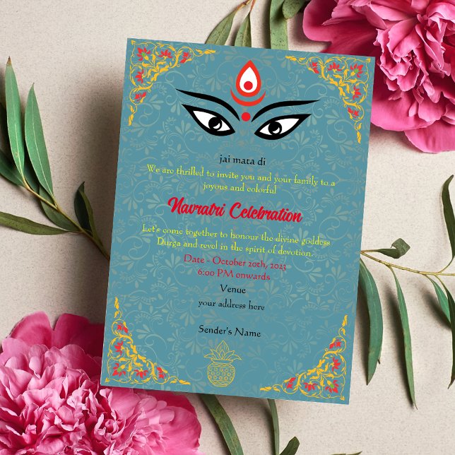 Invitation Navratri Durga Puja Célébration d'éléments dorés (Créateur téléchargé)