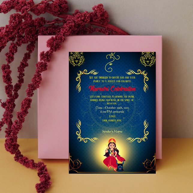 Invitation Navratri Durga Puja Célébration d'éléments dorés (Créateur téléchargé)