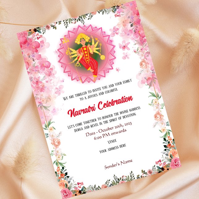 Invitation Navratri Durga Puja Célébration Florale (Créateur téléchargé)