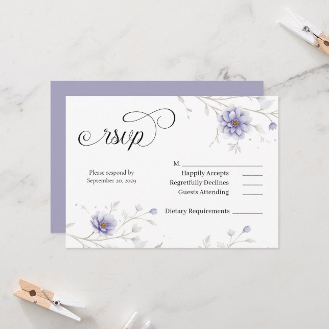 Invitation Navy and Blush Floral Wedding RSVP (Devant/Arrière en situation)