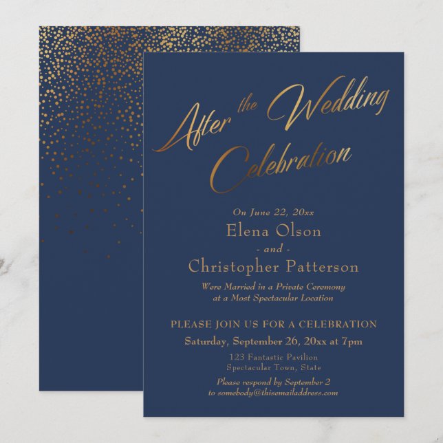 Invitation Navy Après la Célébration du Mariage, Confettis Do (Devant / Derrière)