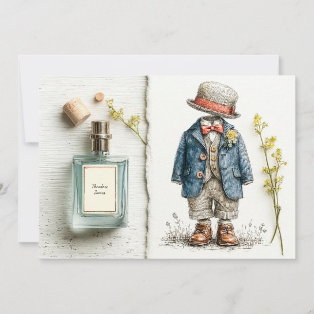Invitation Navy Baby Boy 1er Anniversaire & Croquis de parfum (Devant)