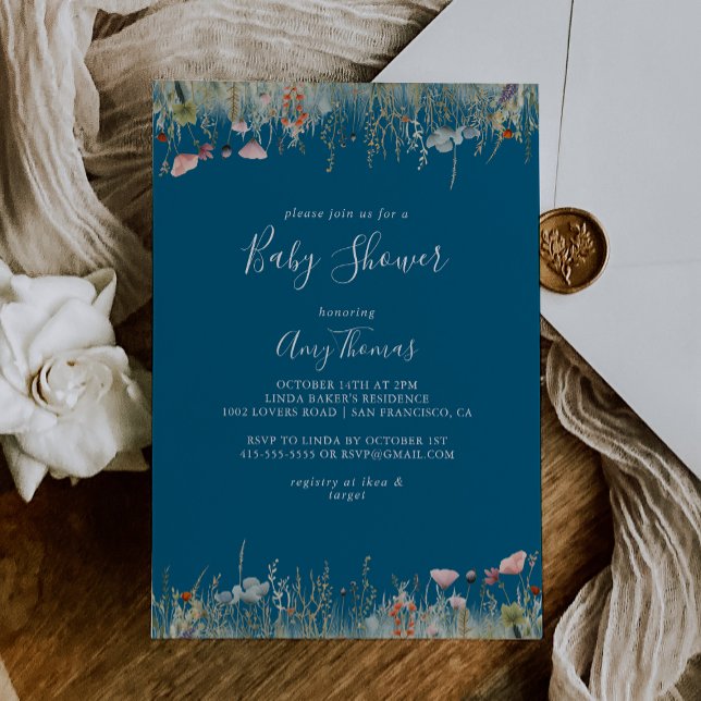 Invitation Navy Blissful Boho Wildflower Baby Shower (Créateur téléchargé)