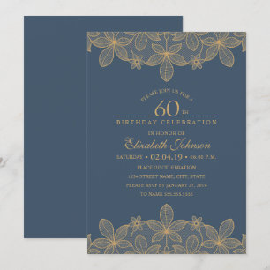 Invitation Navy Blue 60e anniversaire fête unique dentelle d'