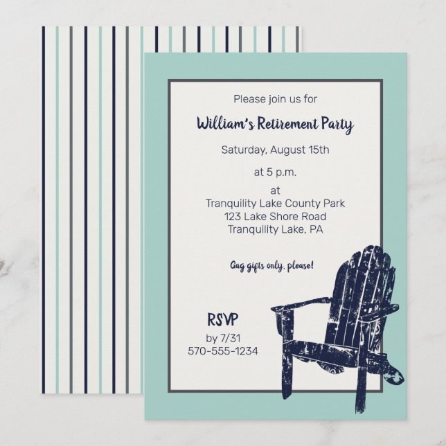 Invitation Navy Blue Adirondack Président Parti de retraite p (Devant / Derrière)