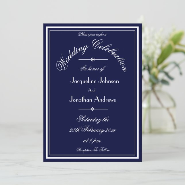 Invitation Navy Blue All In One E-mail site RSVP Mariage (Debout devant)