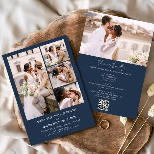 Invitation Navy Blue All In One QR Code Photo Mariage