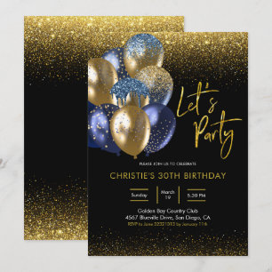 Invitation Navy Blue and Gold Sparkling Invitatio Party