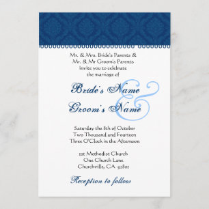 Invitation Navy Blue and White Mariage damassé