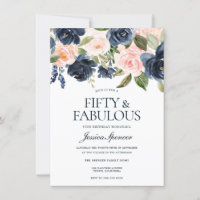 Navy Blue Blush rose Floral 50e fête d'anniversair