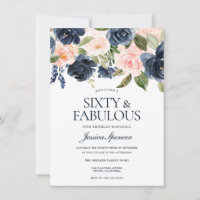 Navy Blue Blush rose Floral 60e fête d'anniversair