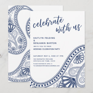 Invitation Navy Blue Célébrez avec nous Paisley Réception uni