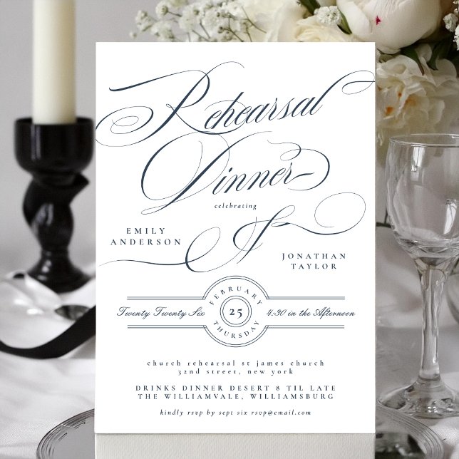 Invitation Navy Blue Classy Elegant Wedding Rehearsal Dinner (Créateur téléchargé)