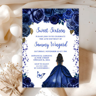 Invitation Navy Blue Dark Skin Princess Sweet Sixteen