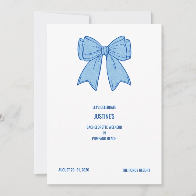 Invitation Navy + Blue Faux Glitter Bow  (Devant)