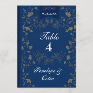 Invitation Navy Blue Gold Book Cover Wedding Table Number 