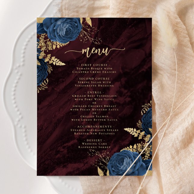Invitation Navy Blue Gold Floral Burgundy Wedding (Créateur téléchargé)