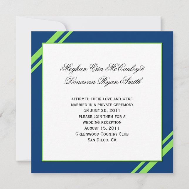 Invitation Navy Blue Lime Green Stripes Après-Mariage (Devant)