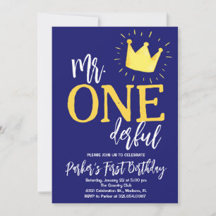 Invitation Navy Blue M. Onederful Birthday Party