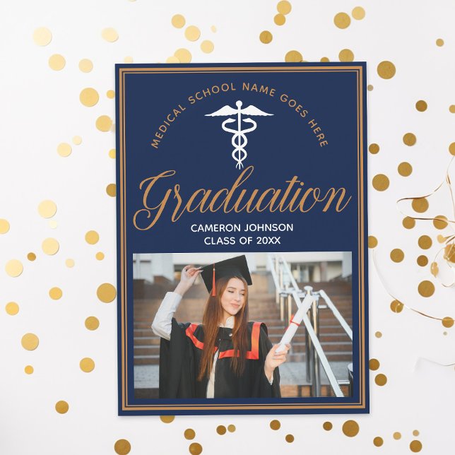 Invitation Navy Blue Médicale School Photo Graduation Party (Créateur téléchargé)