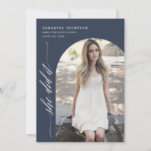 Invitation Navy Blue Minimal Elle L'A Fait Graduation Arch Ph