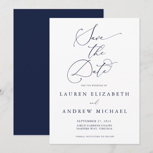 Invitation Navy Blue Minimalist Enregistrer la date Invitatio (Devant / Derrière)