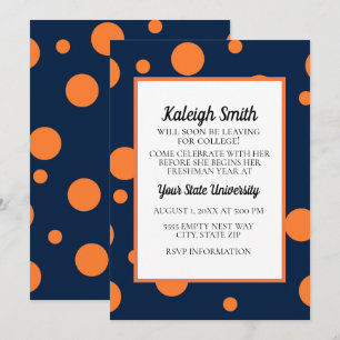 Invitation Navy Blue Orange Dots College Trunk Party
