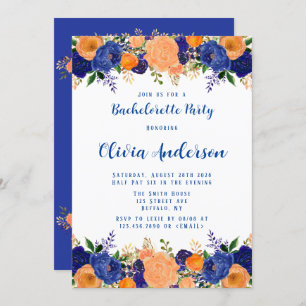 Invitation Navy Blue Orange Floral Bachelorette Party Invitat