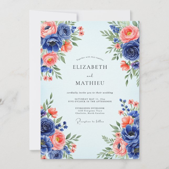 Invitation Navy Blue Romantic Spring Wedding (Devant)