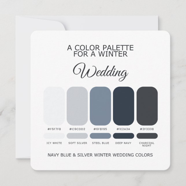 Invitation Navy Blue Silver Winter Wedding Palette 2026 Card (Devant)