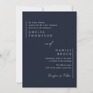 Invitation Navy Blue Simple Elegant minimaliste écrit à la ma