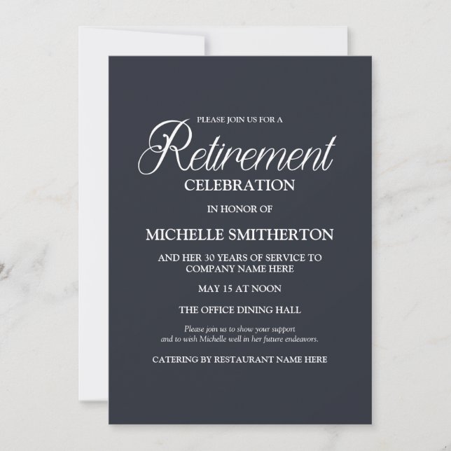 Invitation Navy Blue Simple Elegant Retraite Party (Devant)