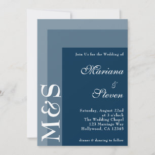Invitation Navy Blue Simple Moderne Chic Script Mariage Invit
