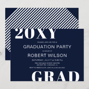 Invitation Navy Blue White Bold Typographie Parti de graduati