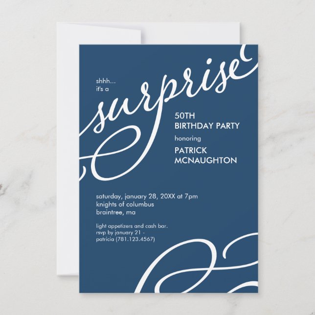 Invitation Navy Blue & White Elegant Surprise Anniversaire (Devant)