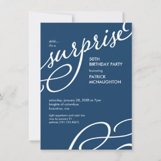 Invitation Navy Blue & White Elegant Surprise Anniversaire