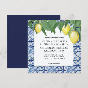 Invitation Navy Blue White Shibori X Motif w Lemon Branch