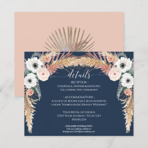 Invitation Navy Blush Floral Pampas Détails sur le Mariage d'