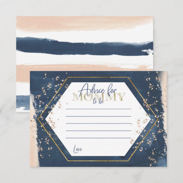 Invitation Navy Blush Gold Conseils pour maman d'être des car (Devant / Derrière)