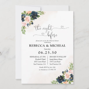 Invitation Navy & Blush Pink Floral la nuit avant