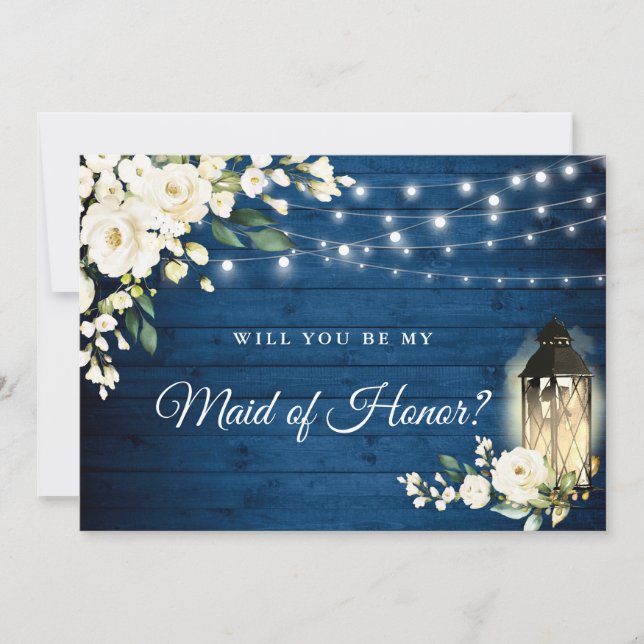 Invitation Navy Bois Roses Blanches Seras-Tu Ma Demoile D'Hon (Devant)