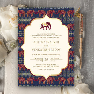 Invitation Navy Bourgogne Éléphant Tout en Un Mariage Indien