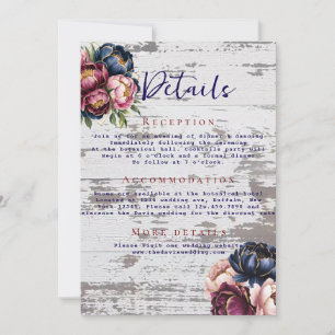 Invitation Navy Burgundy Blush Pink Peony Détails du Mariage