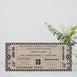Invitation Navy Chevron Zig Zag Vintage Modern Ticket Mariage