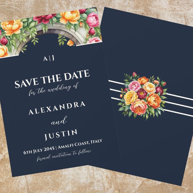 Invitation Navy Crème Fleurs en Arche Mariage Save the Date (Créateur téléchargé)