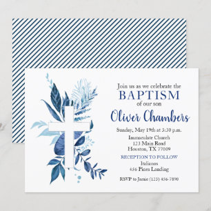 Invitation Navy Cross Rustic Boy Baptisme