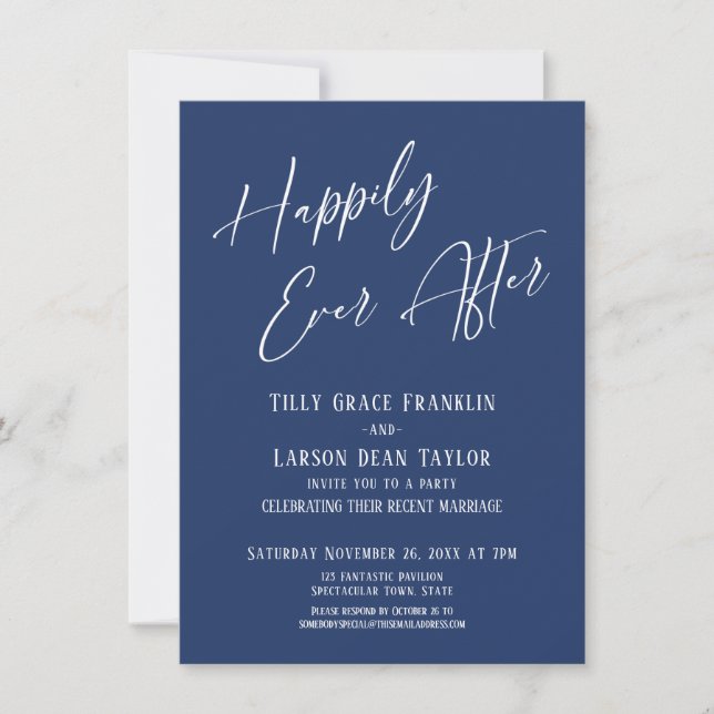 Invitation Navy élégant pour un mariage de conte de fées (Devant)