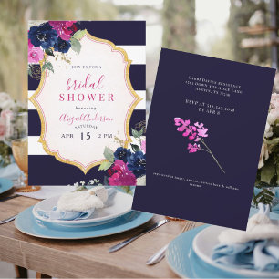 Invitation Navy & Fuchsia Floral Fête de Mariage
